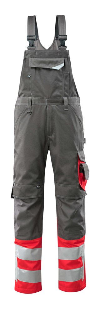 Amerikaanse overall met kniezakken - donkerantraciet/hi-vis rood