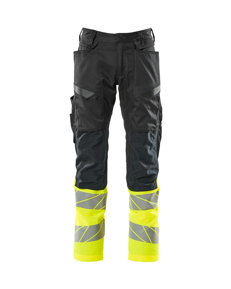 Broek met kniezakken - zwart/hi-vis geel