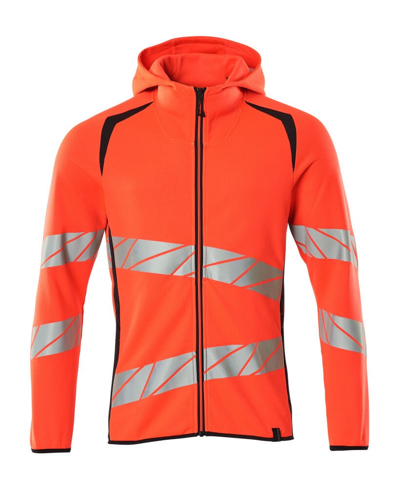 Capuchontrui met rits - hi-vis rood/donkermarine