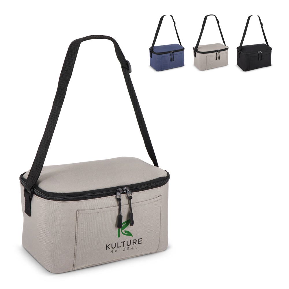 600D gerecycled PET koeltas voor 6 blikjes 25 x 14.5 x 15.5 cm 5 L